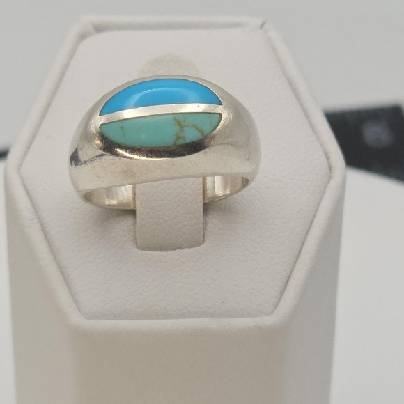 Vintage NF Thailand Ring Turquoise Howlite Inlaid 925 Sterling Silver Size 7 - Picture 3 of 15